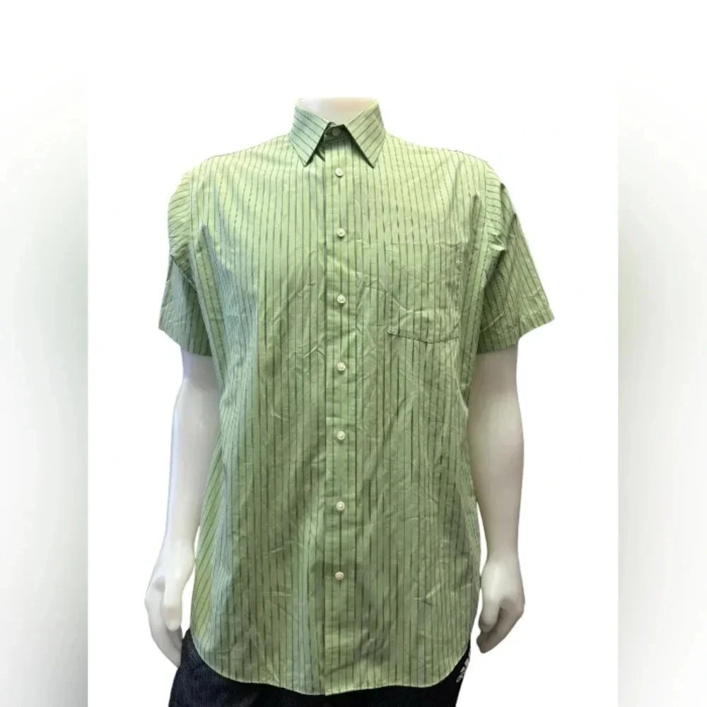 Stafford Button Down EUC Green Striped 60% Cotton Size 16 1/2